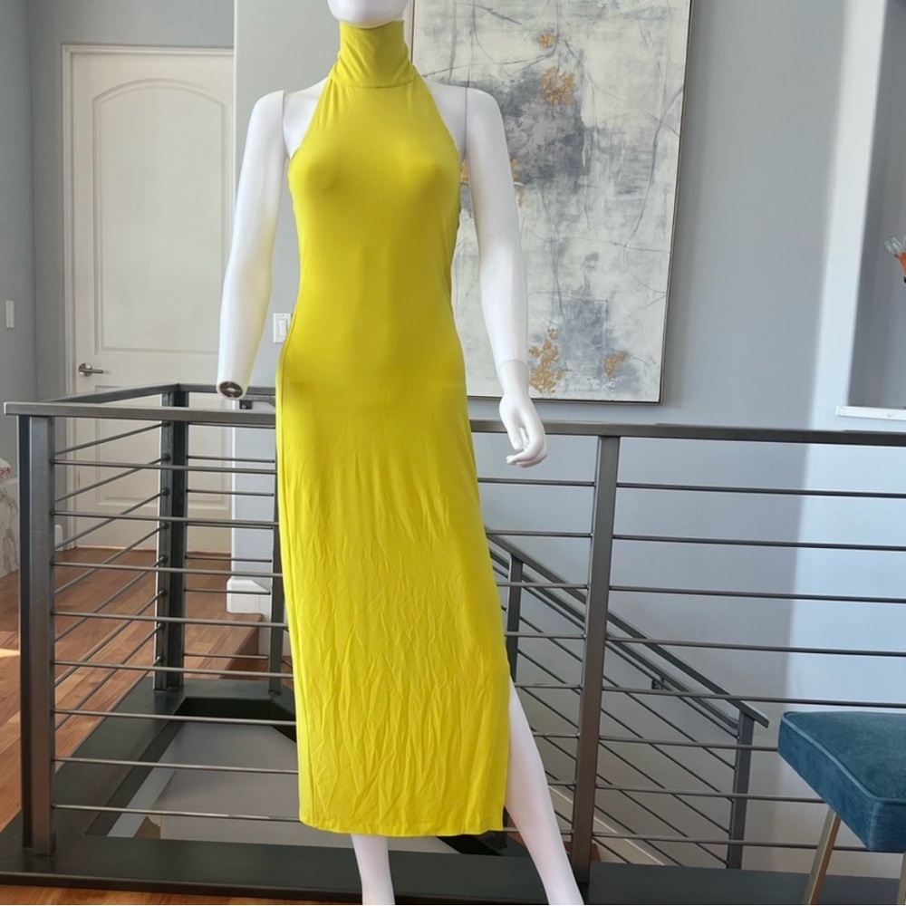 Norma Kamali halter turtle size slit gown in spring